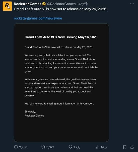 GTA6 不会再跳票？外媒列出关键证据！
